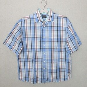 Le Tigre The Classic Mens Blue Plaid Short Sleeve Button Up Shirt